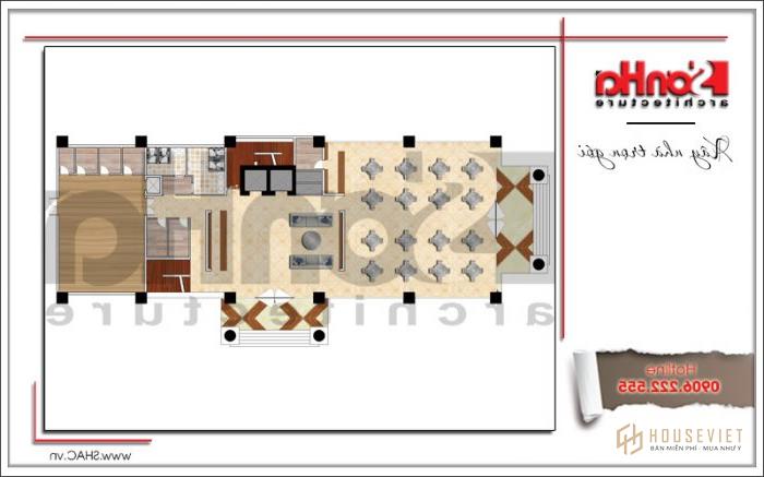 Thiết kế khách sạn 4 sao kiến trúc cổ điển tại Phú Quốc (Kiên Giang) - SH KS 0047 23 Bản vẽ mặt bằng tầng trệt khách sạn tiêu chuẩn 4 sao tại Kiên Giang