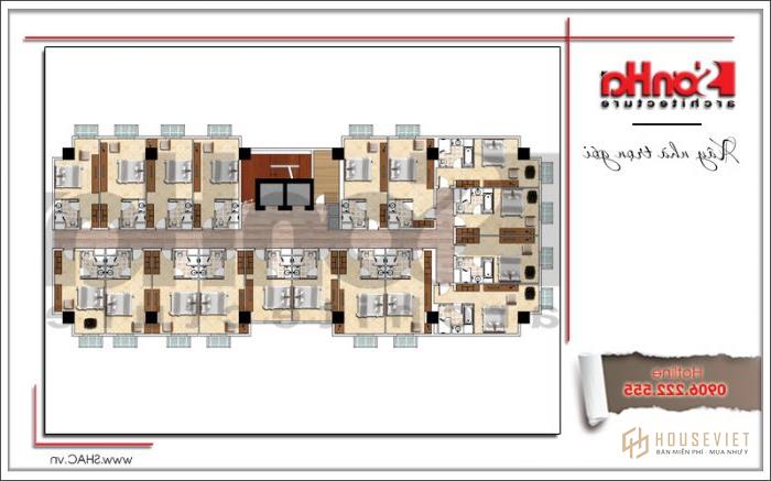 Thiết kế khách sạn 4 sao kiến trúc cổ điển tại Phú Quốc (Kiên Giang) - SH KS 0047 26 Bản vẽ mặt bằng công năng tầng 2 đến tầng 5 khách sạn 4 sao tại Kiên Giang