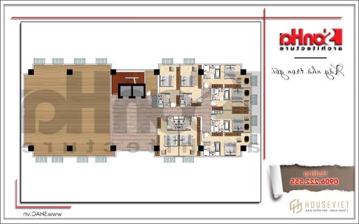 Mẫu thiết kế khách sạn 4 sao kiến trúc cổ điển tại Phú Quốc (Kiên Giang) - SH KS 0047 27 Mặt bằng tầng áp mái khách sạn 4 sao Phú Quốc