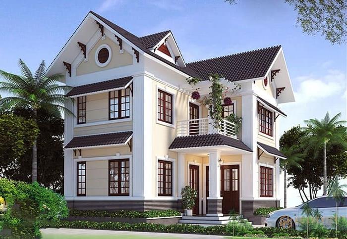 Biệt thự 2 tầng hình chữ l phong cách tân cổ điển Biệt thự 2 tầng hình chữ l phong cách tân cổ điển