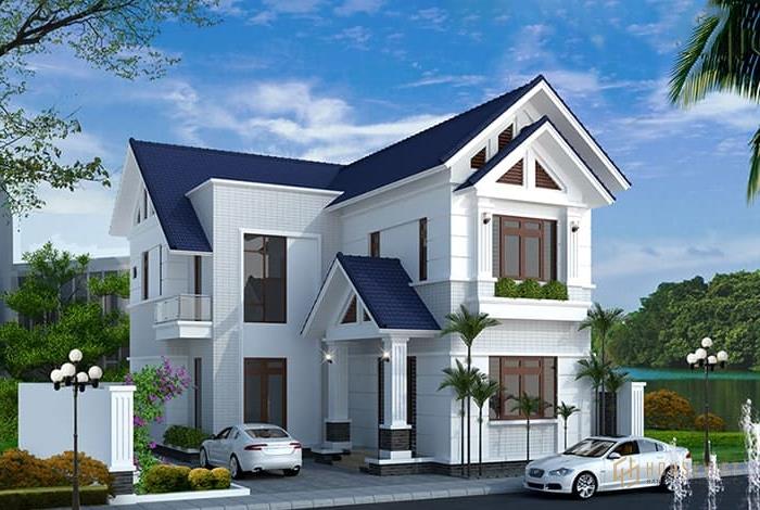 Căn biệt thự được thiết kế tận dụng góc sân nhỏ để xe tiện lợi.