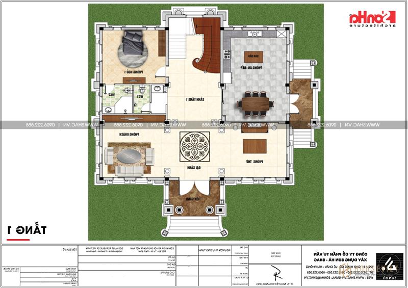 Biệt thự lâu đài 4 tầng rộng 185m2 tại Hải Dương - SH BTLD 0034 34 Bản vẽ mặt bằng công năng tầng 1 biệt thự lâu đài 4 tầng diện tích 185m2 tại Hải Dương