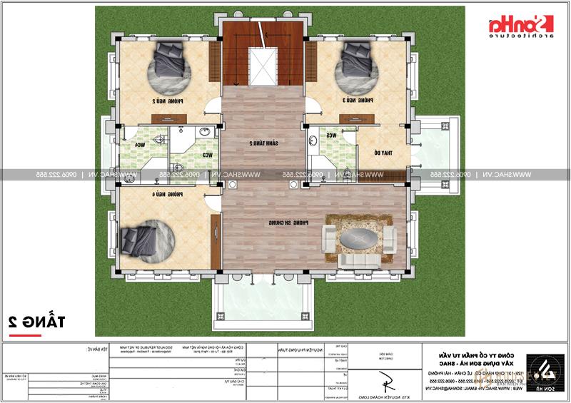 Biệt thự lâu đài 4 tầng rộng 185m2 tại Hải Dương - SH BTLD 0034 35 Bản vẽ mặt bằng công năng tầng 2 biệt thự lâu đài 4 tầng diện tích 185m2 tại Hải Dương