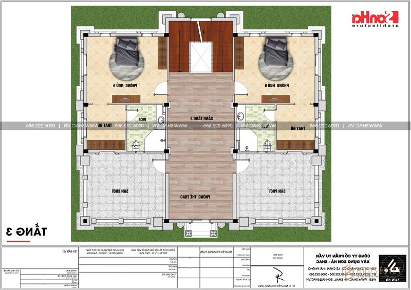 Biệt thự lâu đài 185m2 4 tầng tại Hải Dương - SH BTLD 0034 36 Bản vẽ mặt bằng công năng tầng 3 biệt thự lâu đài 4 tầng diện tích 185m2 tại Hải Dương