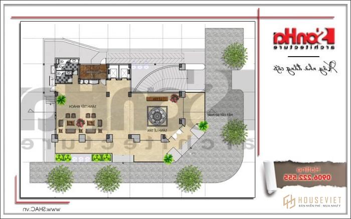 Mẫu thiết kế khách sạn 4 sao kiến trúc đẹp tại Sài Gòn - SH KS 0033 43 Mặt bằng công năng Tầng 1 của khách sạn boutique kiểu Pháp sh ks 0033