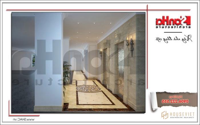 Thiết kế khách sạn 4 sao kiến trúc đẹp tại Sài Gòn - SH KS 0033 53 Mẫu nội thất sảnh thang máy khách sạn cổ điển sh ks 0033