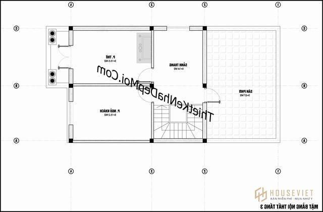 Mẫu thiết kế nhà 7x14 3 tầng 5 phòng ngủ 1 phòng thờ