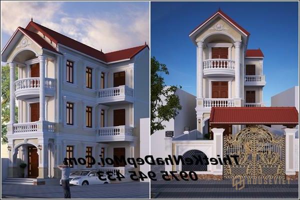 Mẫu biệt thự đẹp 3 tầng hình chữ l mặt tiền 7m