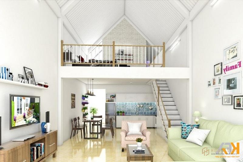 Phòng khách nhà cấp 4 có gác lửng