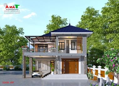 Thiết kế nhà 2 tầng hình chữ L mặt tiền 10m tại Nghi Lộc - Nghệ An. Ms: B1431