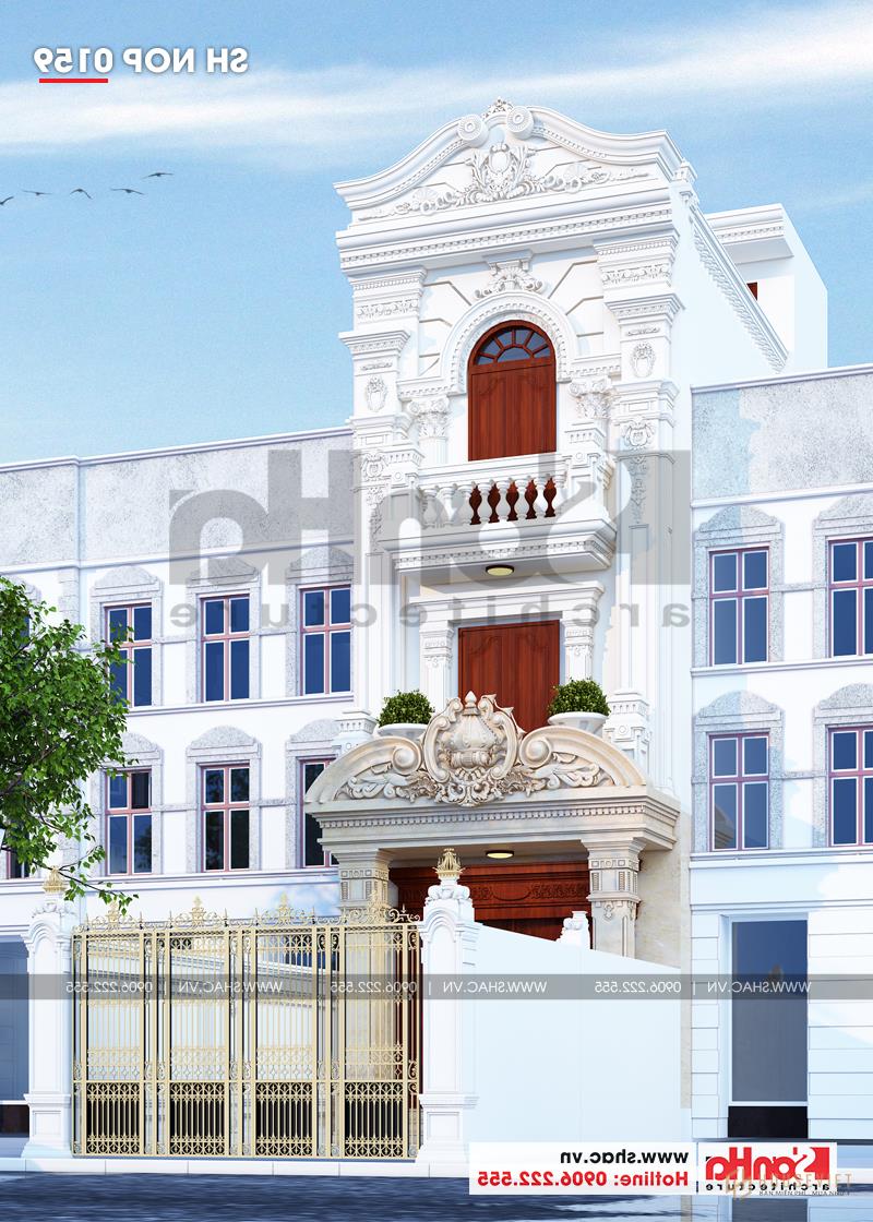 Mẫu nhà ống 3 tầng kiểu Pháp mặt tiền 4,5m tại Hải Phòng - SH NOP 0159 40 Phương án thiết kế kiến trúc nhà ống 3 tầng kiểu pháp đẹp
