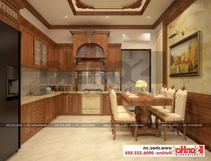 Mẫu nhà ống 3 tầng kiểu Pháp mặt tiền 4,5m tại Hải Phòng - SH NOP 0159 58 Thiết kế phòng bếp tuy diện tích không quá lớn nhưng rất ngăn nắp và tiện nghi.