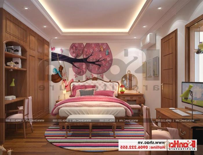 Mẫu nhà ống 3 tầng kiểu Pháp mặt tiền 4,5m tại Hải Phòng - SH NOP 0159 62 Phòng trẻ em được thiết kế với màu sắc tươi tắn và sinh động