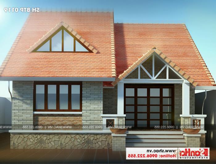 Ngắm mẫu thiết kế biệt thự mini 1 tầng đẹp diện tích 150m2 tại Quảng Ninh - SH BTP 0119 2 Mẫu nhà biệt thự mini đẹp 1 tầng 150m2 mái thái màu ghi trang nhã, tinh tế
