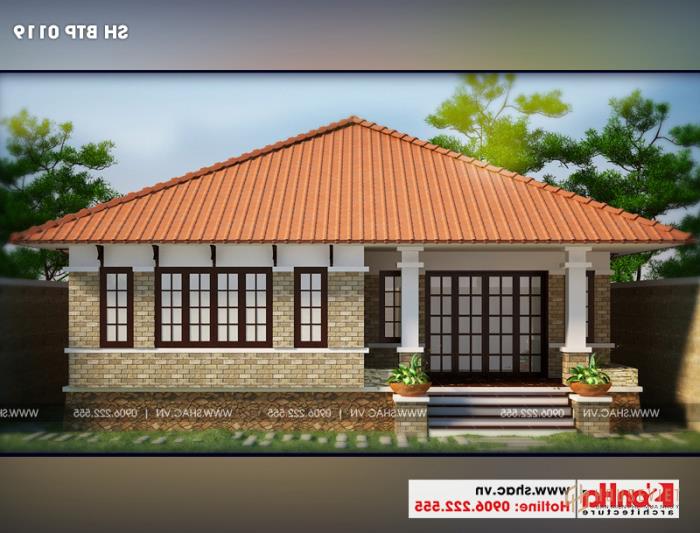 Ngắm mẫu thiết kế biệt thự mini 1 tầng đẹp diện tích 150m2 tại Quảng Ninh - SH BTP 0119 3 Kiến trúc đơn giản của mẫu thiết kế biệt thự mini đẹp 150m2 phong cách hiện đại