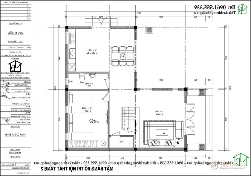 Mặt bằng tầng 1 mẫu nhà 2 tầng hình chữ L 10x12m Ndbt2t108