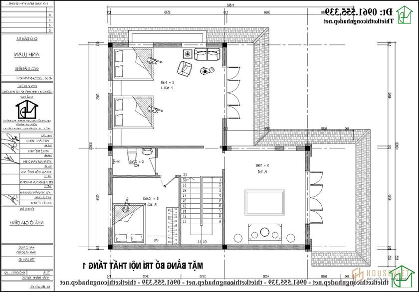 Mặt bằng tầng 2 mẫu nhà 2 tầng hình chữ L 10x12m Ndbt2t108