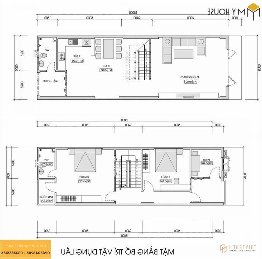 Mặt bằng tầng 1: Phòng khách, bếp + ăn, WC, sân phơi