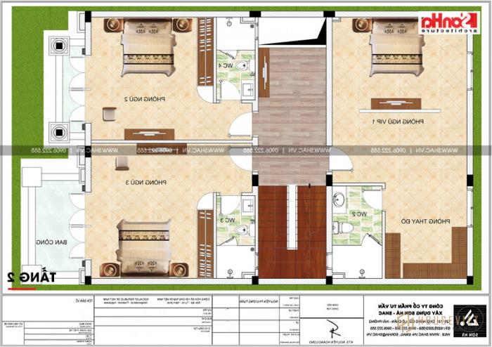 Xem ngay mẫu mặt tiền nhà phố tân cổ điển 3 tầng đẹp diện tích 158,4m2 tại Hải Phòng - SH NOP 0158 22 Không gian tầng 2 của nhà phố là nơi nghỉ ngơi của gia đình với các phòng ngủ tiện nghi.