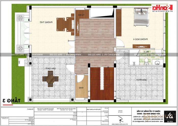 Xem ngay mẫu mặt tiền nhà phố tân cổ điển 3 tầng diện tích 158,4m2 đẹp tại Hải Phòng - SH NOP 0158 23 Tầng 3 của nhà phố mặt tiền rộng được bố trí 1 phòng ngủ thông với các phòng khác.