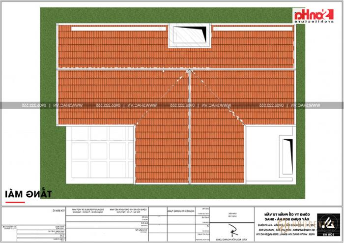 Xem ngay mẫu mặt tiền nhà phố tân cổ điển 3 tầng diện tích 158,4m2 đẹp tại Hải Phòng - SH NOP 0158 25 Và đây là bản vẽ mặt bằng tầng mái của ngôi nhà phố diện tích hơn 158m2