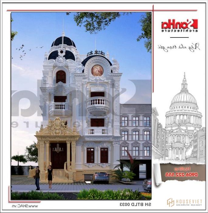 Biệt thự lâu đài cổ điển sang trọng 4 tầng 140m2 tại Sài Gòn - SH BTLD 0033 5 Phương án 2 mẫu thiết kế biệt thự lâu đài 4 tầng phong cách sang trọng, lịch lãm với hệ thống vì kèo đối xứng.