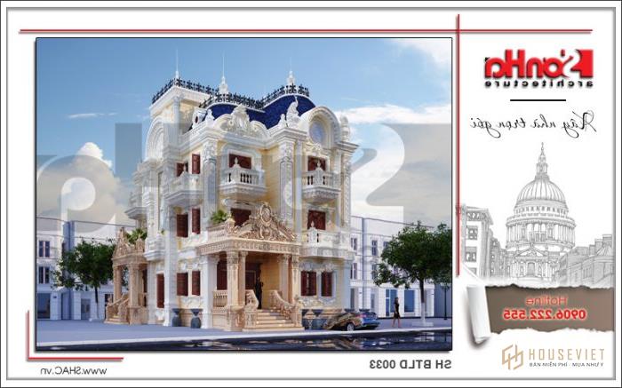 Biệt thự lâu đài cổ điển 4 tầng 140m2 sang trọng tại Sài Gòn - SH BTLD 0033 6 Kiến trúc mặt bên của biệt thự lâu đài được trang trí bằng những đường gờ đối xứng, có sự phân bố hợp lý của các ô cửa sổ tạo nên sự sang trọng cho từng không gian.