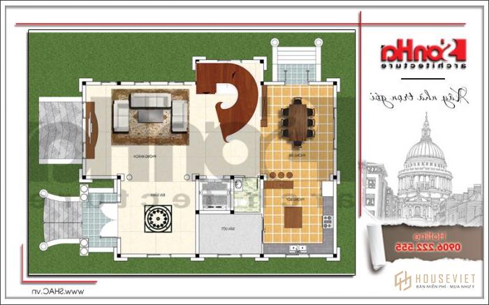 Biệt thự lâu đài cổ điển 4 tầng 140m2 sang trọng tại Sài Gòn - SH BTLD 0033 9 Mặt bằng công năng tầng trệt biệt thự lâu đài SH - BTLD 0033 tại Sài Gòn