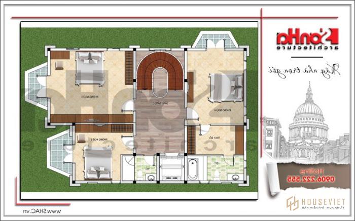 Biệt thự lâu đài cổ điển 4 tầng 140m2 sang trọng tại Sài Gòn - SH BTLD 0033 11 Mặt bằng công năng tầng 3 biệt thự lâu đài SH - BTLD 0033 tại Sài Gòn