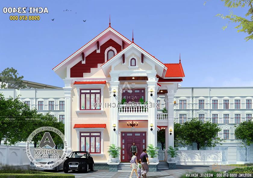 Mặt tiền mẫu nhà 2 tầng phong cách tân cổ điển sang trọng. Mặt tiền mẫu nhà 2 tầng phong cách tân cổ điển sang trọng.