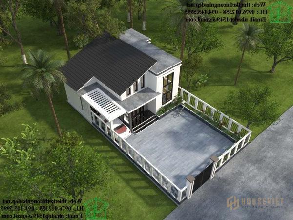 Phối cảnh tổng thể mẫu nhà cấp 4 có gác lửng 3 phòng ngủ