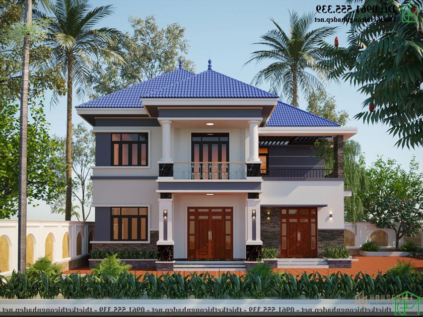Mẫu thiết kế nhà 2 tầng hình chữ L 15x12m Hiện đại Ndbt2t109