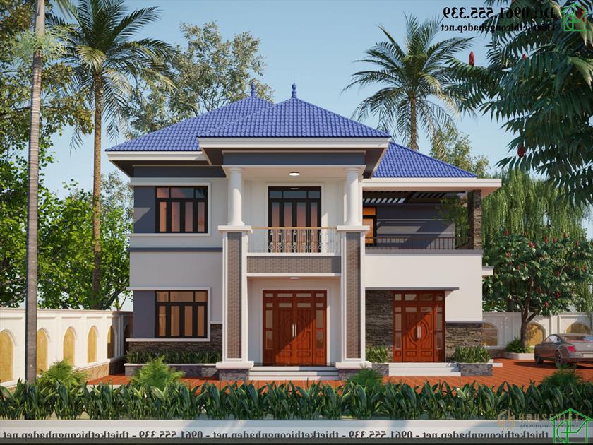 Mẫu thiết kế nhà 2 tầng hình chữ L 15x12m Hiện đại Ndbt2t109