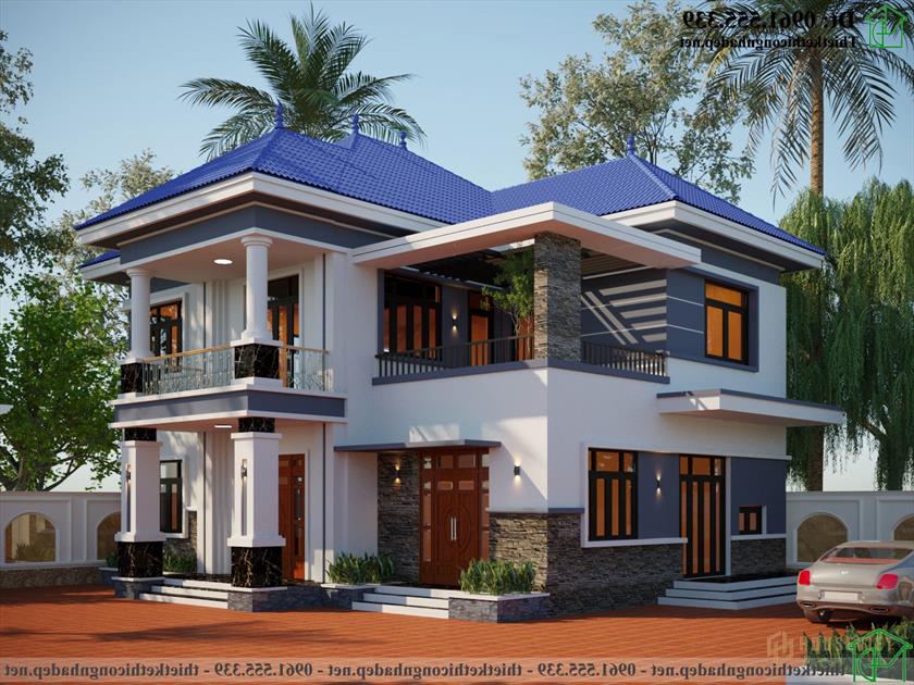 Mẫu thiết kế nhà 2 tầng hình chữ L 15x12m Hiện đại Ndbt2t109