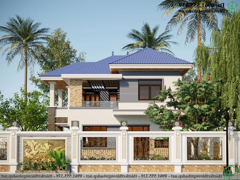 Mẫu thiết kế nhà 2 tầng hình chữ L 15x12m Hiện đại Ndbt2t109
