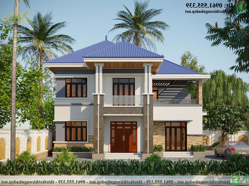 Mẫu thiết kế nhà 2 tầng hình chữ L 15x12m Hiện đại Ndbt2t109