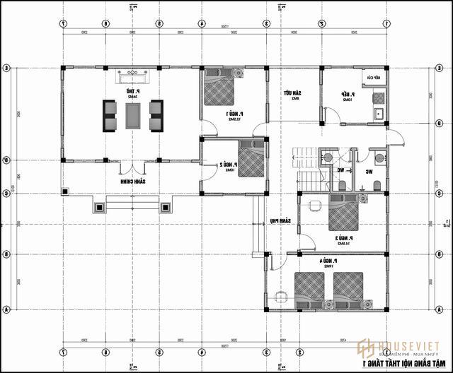 Sơ đồ mặt bằng ngôi nhà 3 phòng sau khi cải tạo