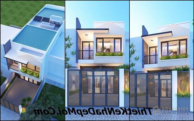 Mẫu nhà 1 trệt 1 lầu 3 phòng ngủ mái bằng