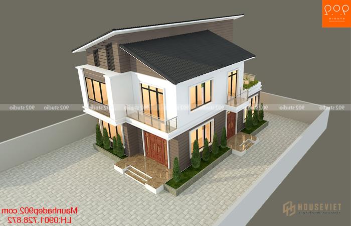 Phối cảnh 4: Vẻ đẹp hiện đại từ mẫu nhà 2 tầng mái chéo