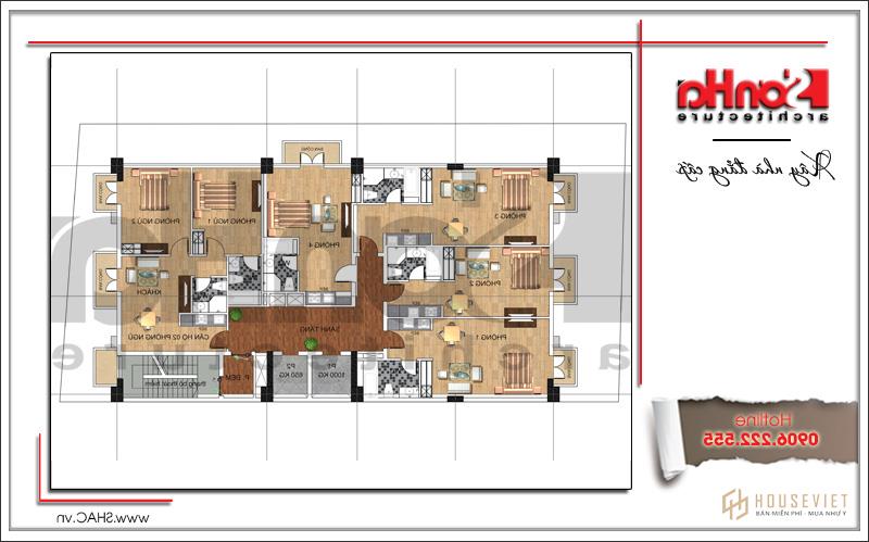 Thiết kế khách sạn tiêu chuẩn 4 sao tại Bắc Ninh - Khách sạn 0036 36 Mặt bằng công năng tầng 6-7 khách sạn Bắc Ninh sh ks 0036