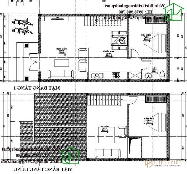 Mặt bằng nội thất mẫu nhà cấp 4 có gác lửng đẹp 6x13m NDNC437