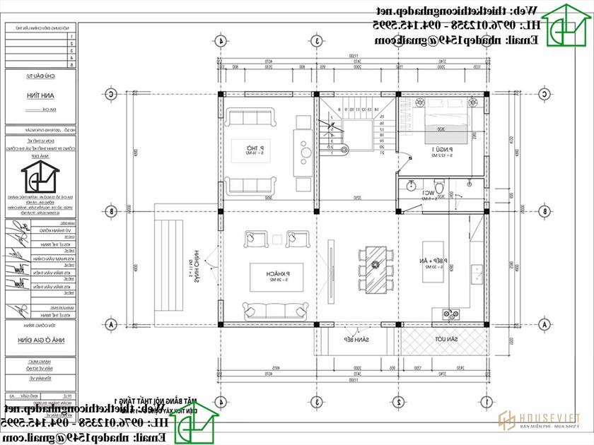 Mặt bằng nội thất tầng 1 NDBT2T84