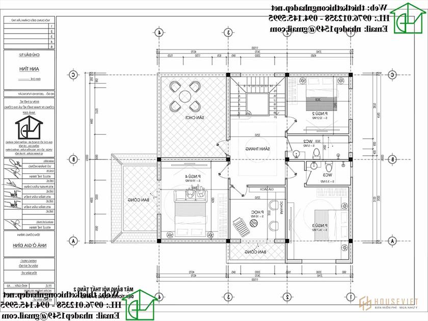 Mặt bằng nội thất tầng 2 NDBT2T84 