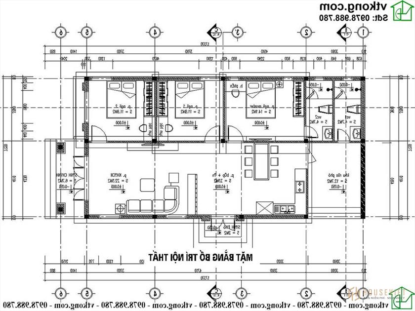 Bản vẽ mặt bằng nhà cấp 4 nông thôn mái thái đẹp NDNC472