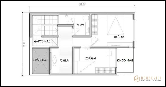 Bản vẽ thiết kế nhà 2 tầng 6x10m