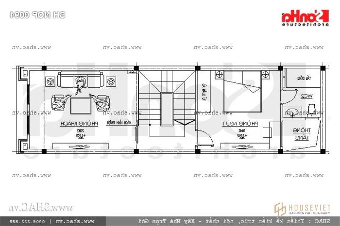 Mặt bằng công năng tầng 2 nhà phố 60m2 sh nop 0094