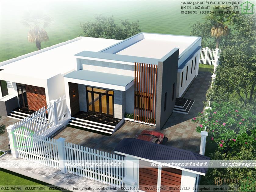 Phối cảnh tổng thể mẫu nhà cấp 4 đẹp mái bằng NDNC4162