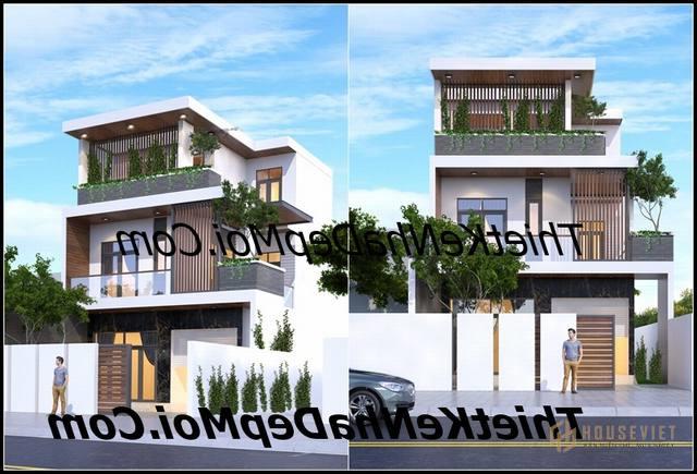Mẫu nhà 3 tầng mặt tiền 8m đẹp phong cách hiện đại anh Hà