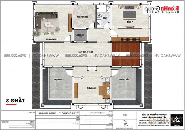 Lộ diện dinh thự 3 tầng trăm tỷ của đại gia Hà Nam - SH BTLD 0043 29 Mặt bằng công năng tầng 3 biệt thự lâu đài cổ điển nghìn tỷ tại Hà Nam