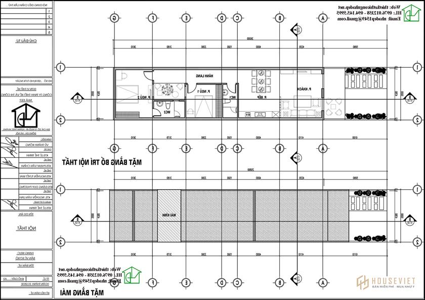 Mặt bằng bố trí nội thất và mặt bằng mái nhà cấp 4 5x20m NDNC4117